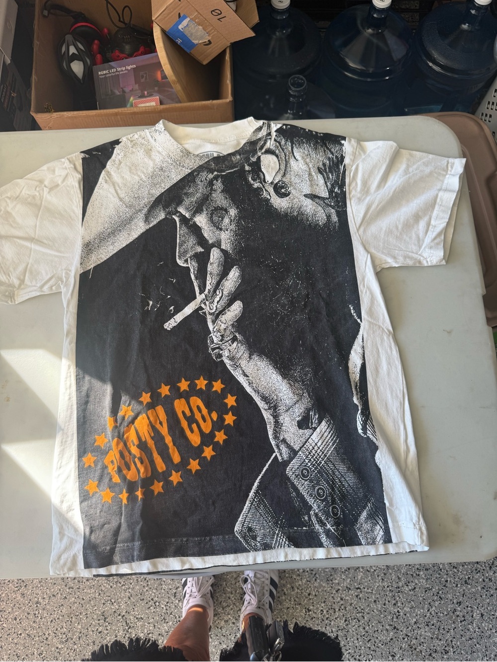 Universal Graphic Tee - White with Black & Orange Print